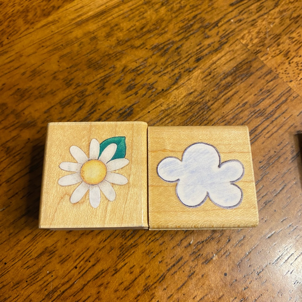 Creative beginnings wooden stamp. Cloud and Daisy.